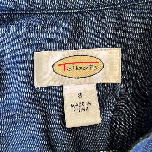 Talbots Cotton Shirtdress Denim Blue Women’s 8 Short Sleeves Western Classic - Picture 3 of 16